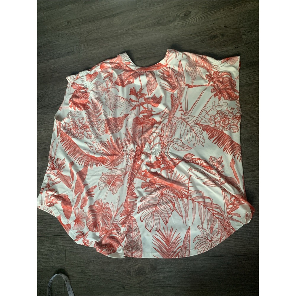 Rachel Rachel Roy Blouse Plus Size 2X Red White Tropical Leaf Print Ruffle Top - Picture 10 of 11
